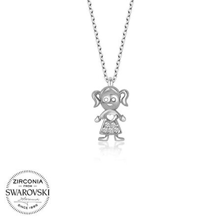 Ebuz Swarovski Taşlı Gümüş Kız Çocuk Bayan Kolye