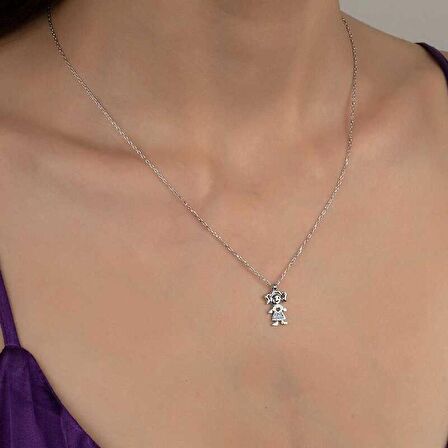 Ebuz Swarovski Taşlı Gümüş Kız Çocuk Bayan Kolye