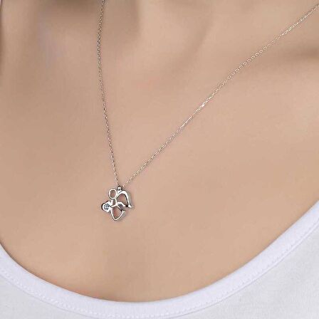 Ebuz Swarovski Taşlı Gümüş Melek Bayan Kolye