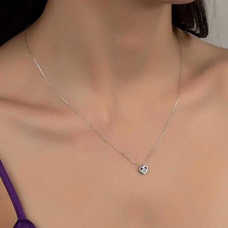 Ebuz Swarovski Taşlı Gümüş Kalp Bayan Kolye