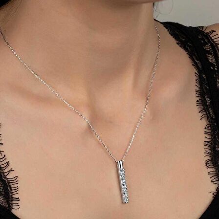 Ebuz Swarovski Taşlı Gümüş Yeditaş Bayan Kolye