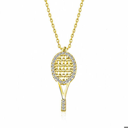 Ebuz Gümüş Gold Tenis Raketi Kadın Kolye