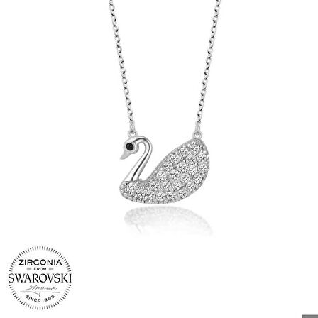 Ebuz Swarovski Taşlı Gümüş Kuğu Bayan Kolye