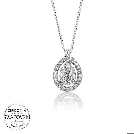 Ebuz Swarovski Taşlı Gümüş Tektaş Kadın Kolye