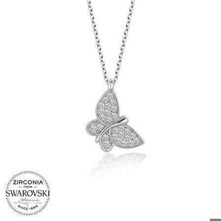 Ebuz Swarovski Taşlı Gümüş Kelebek Bayan Kolye