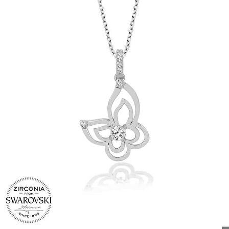 Ebuz Swarovski Taşlı Gümüş Kelebek Bayan Kolye