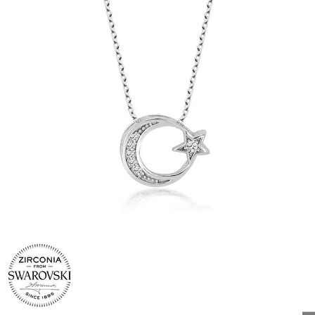 Ebuz Swarovski Taşlı Gümüş Ayyıldız Kadın Kolye