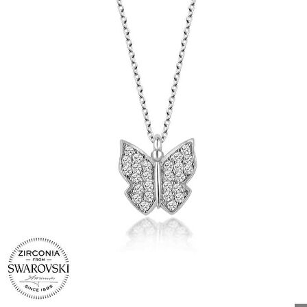 Ebuz Swarovski Taşlı Gümüş Kelebek Kolye