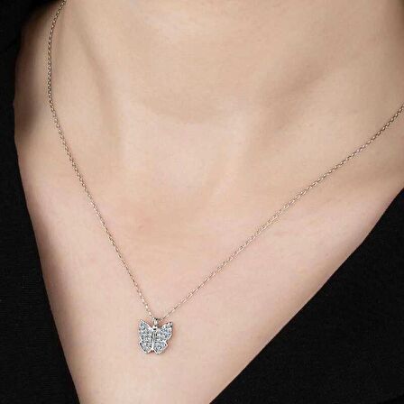 Ebuz Swarovski Taşlı Gümüş Kelebek Kolye
