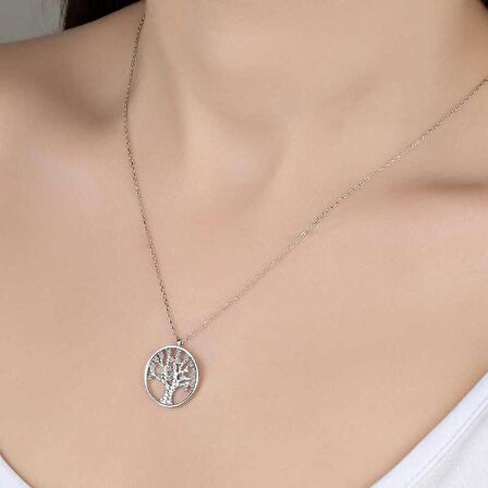 Ebuz Swarovski Taşlı Gümüş Hayat Ağacı Bayan Kolye