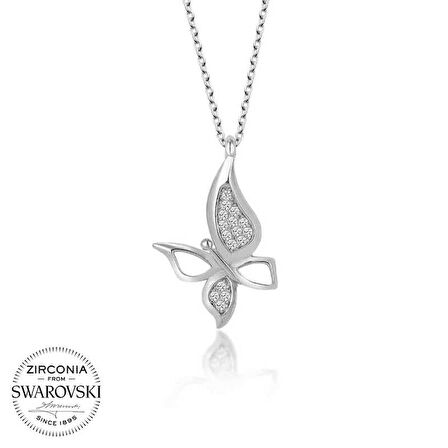 Ebuz Swarovski Taşlı Gümüş Kelebek Bayan Kolye