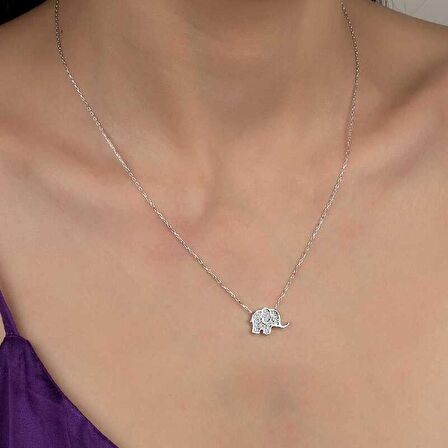 Ebuz Swarovski Taşlı Gümüş Fil Bayan Kolye