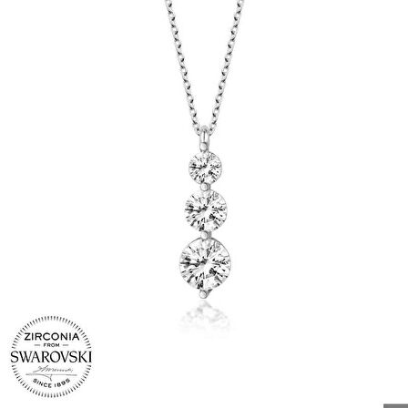 Ebuz Swarovski Taşlı Gümüş Üçtaş Tektaş Bayan Kolye