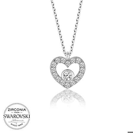 Ebuz Swarovski Taşlı Gümüş Kalp Kadın Kolye