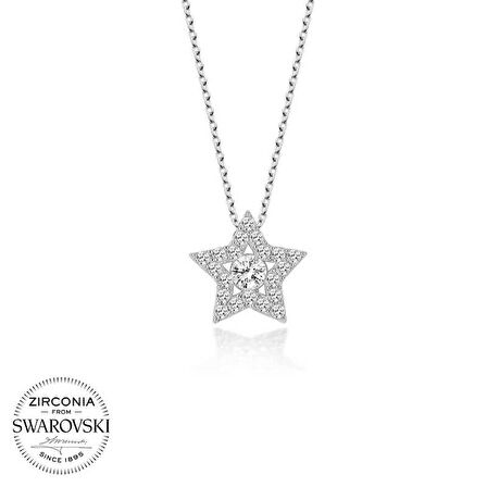 Ebuz Swarovski Taşlı Gümüş Yıldız Tektaş Bayan Kolye