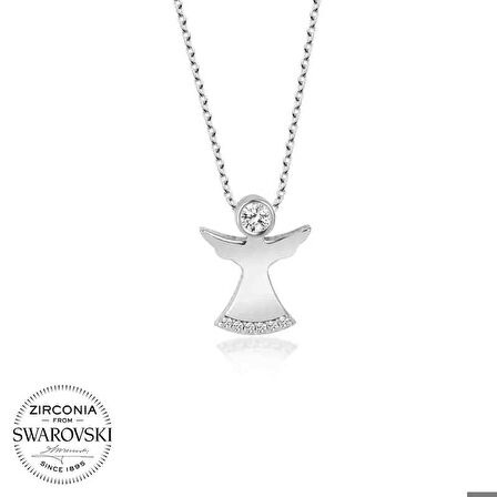 Ebuz Swarovski Taşlı Gümüş Melek Kadın Kolye