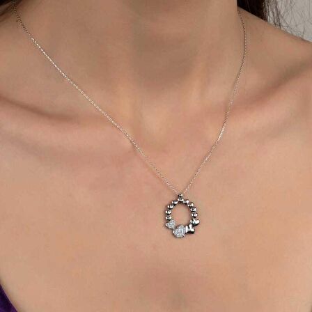 Ebuz Swarovski Taşlı Gümüş Çember Kalp Bayan Kolye