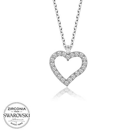 Ebuz Swarovski Taşlı Gümüş Kalp Kadın Kolye