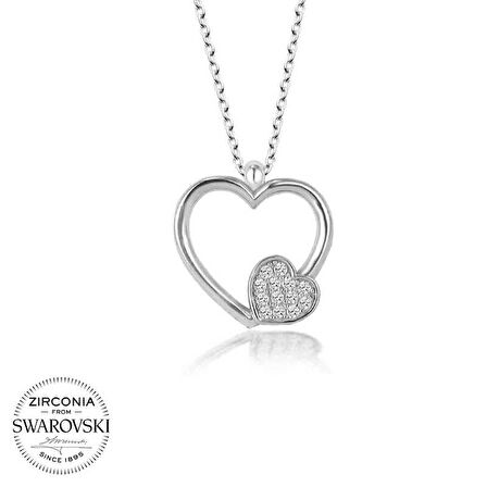 Ebuz Swarovski Taşlı Gümüş Kalp Bayan Kolye