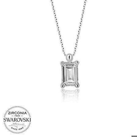 Ebuz Swarovski Taşlı Gümüş Baget Tektaş Bayan Kolye