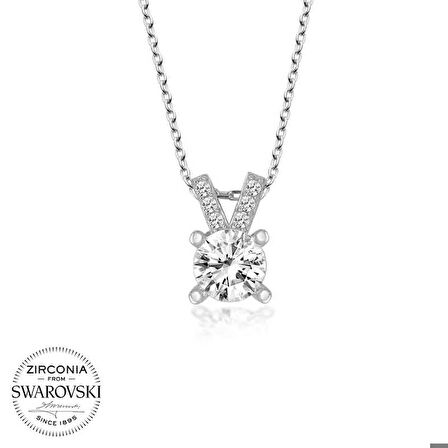 Ebuz Swarovski Taşlı Gümüş Tektaş Kadın Kolye