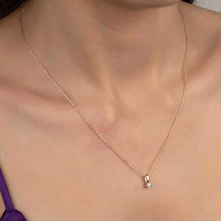 Ebuz Swarovski Taşlı Gümüş Tektaş Bayan Kolye