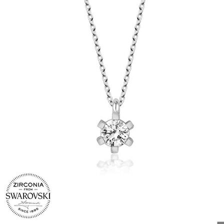 Ebuz Swarovski Taşlı Gümüş Tektaş Bayan Kolye