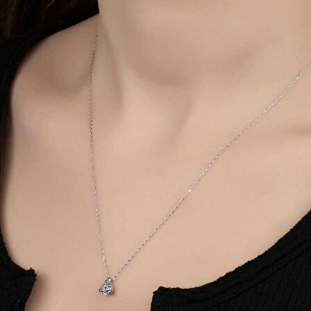 Ebuz Swarovski Taşlı Gümüş Tektaş Bayan Kolye