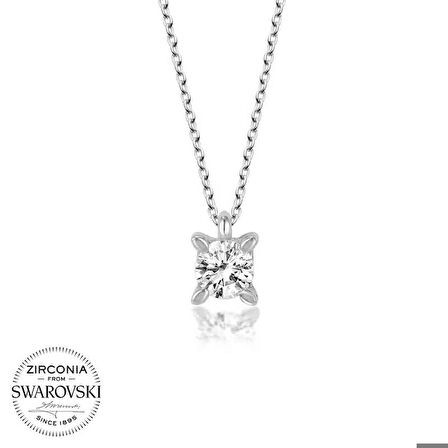 Ebuz Swarovski Taşlı Gümüş Tektaş Bayan Kolye