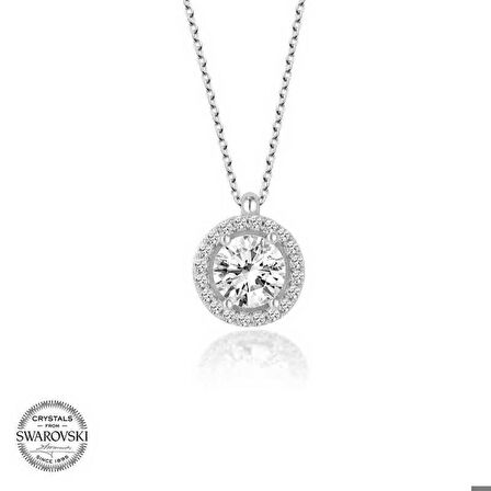 Ebuz Swarovski Taşlı Gümüş Çember Tektaş Bayan Kolye