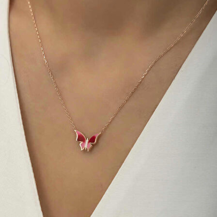 Ebuz Gümüş Rose Minimal Kelebek Bayan Kolye