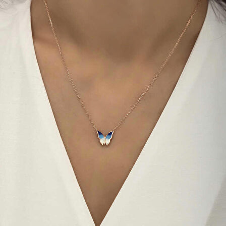 Ebuz Gümüş Rose Minimal Kelebek Kadın Kolye