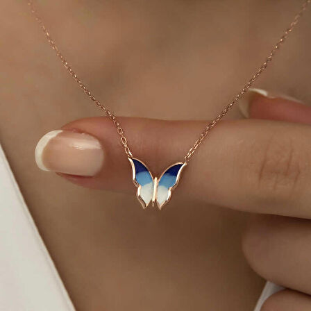 Ebuz Gümüş Rose Minimal Kelebek Kadın Kolye