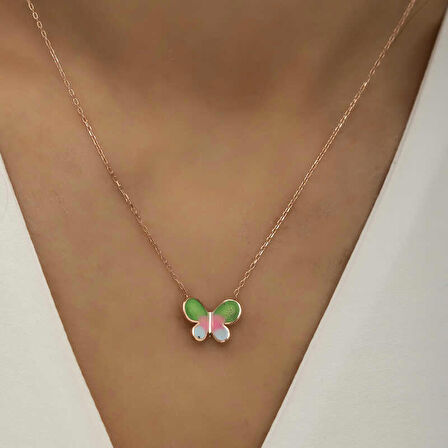 Ebuz Gümüş Rose Minimal Kelebek Kadın Kolye