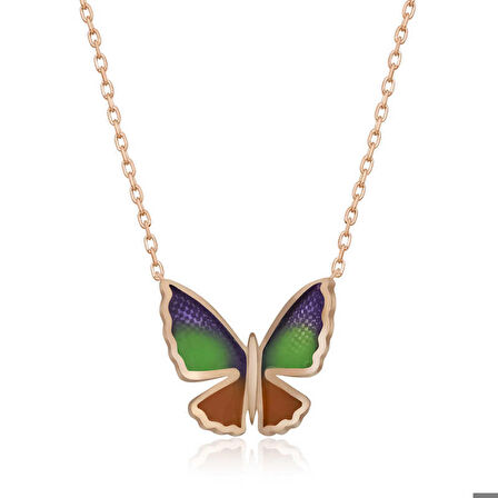 Ebuz Gümüş Rose Minimal Kelebek Kadın Kolye
