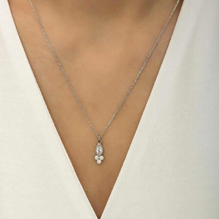 Ebuz Gümüş Çiğ Damlası Mekik Tektaş Kadın Kolye