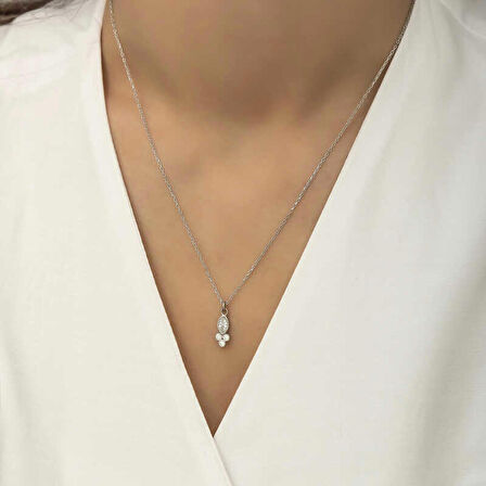 Ebuz Gümüş Çiğ Damlası Mekik Tektaş Kadın Kolye