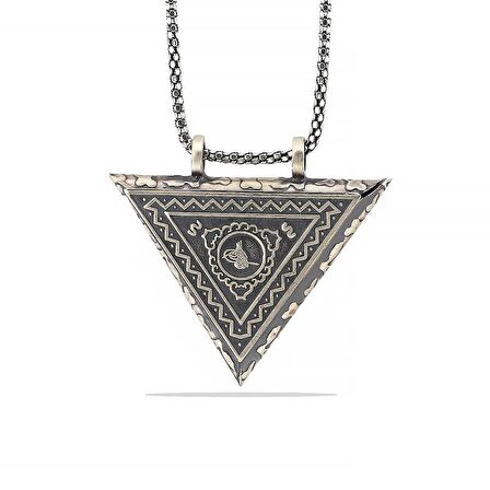 Ebuz Gümüş Üçgen İçi Açılabilen Tuğra Muskalık Kolye