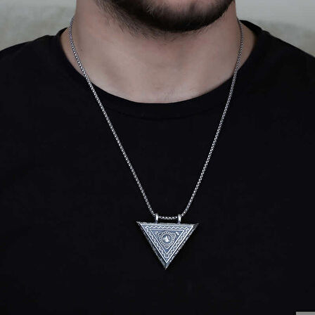 Ebuz Gümüş Üçgen İçi Açılabilen Tuğra Muskalık Kolye