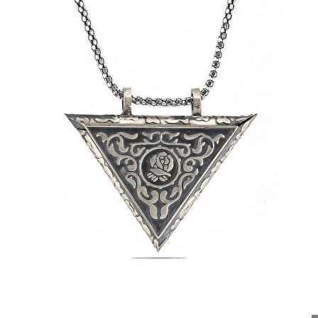 Ebuz Gümüş Üçgen İçi Açılabilen Gül Muskalık Kolye