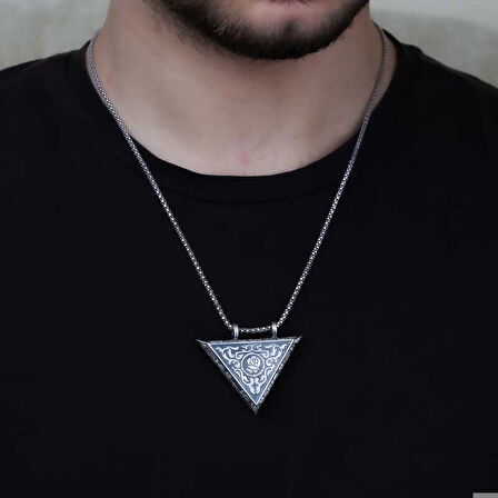 Ebuz Gümüş Üçgen İçi Açılabilen Gül Muskalık Kolye