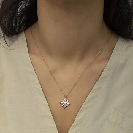 Ebuz Gümüş Lila Taşlı Umut Çiçeği Kolye