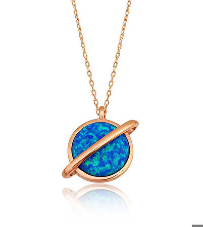 Ebuz Gümüş Rose Opal Taşlı Gezegen Kadın Kolye