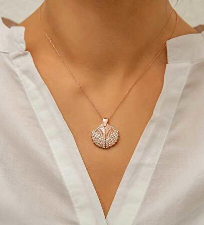 Ebuz Gümüş Rose Kişiye Özel İstiridye Kadın Kolye