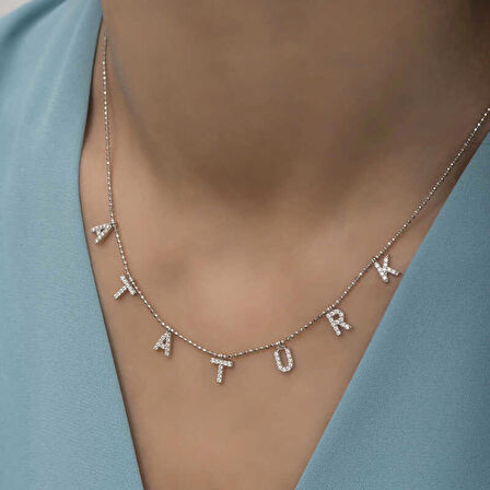 Ebuz Gümüş Atatürk Yazılı Kadın Kolye