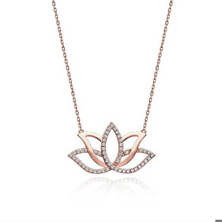 Ebuz Gümüş Rose Lotus Çiçeği Kolye