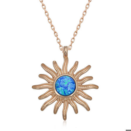 Ebuz ​Gümüş Rose Mavi Opal Taşlı Güneş Kadın Kolye