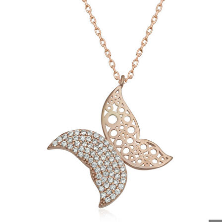 Ebuz Gümüş Rose Kelebek Kadın Kolye