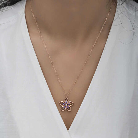 Ebuz ​Gümüş Rose Çiçek Kadın Kolye