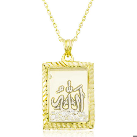 Ebuz Gümüş Gold Allah Yazılı Kadın Kolye